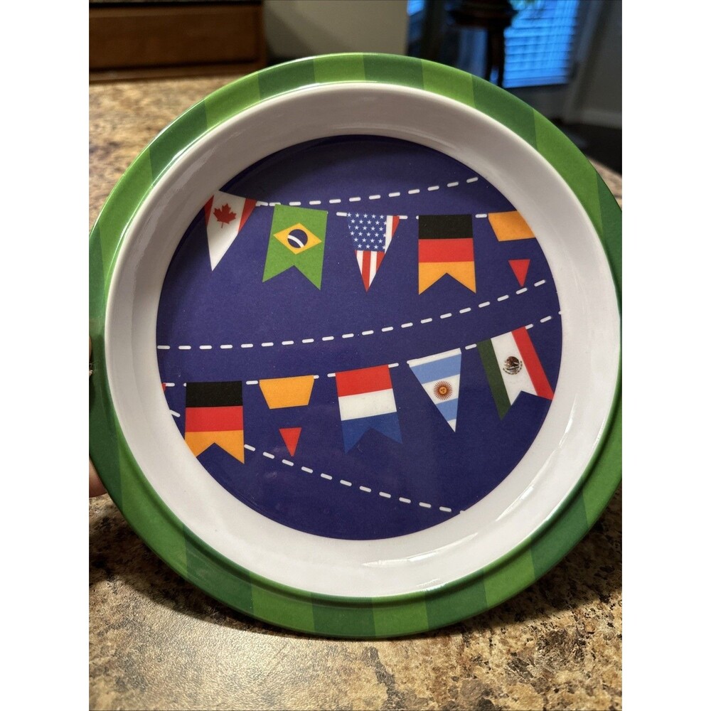 Three (3) KidsSoccer Theme  ~ 7.25" Plates ~ Melamine ~ FabulousHome Soccer Flag